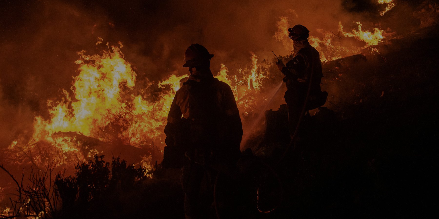Wildfire crew working a fire at night